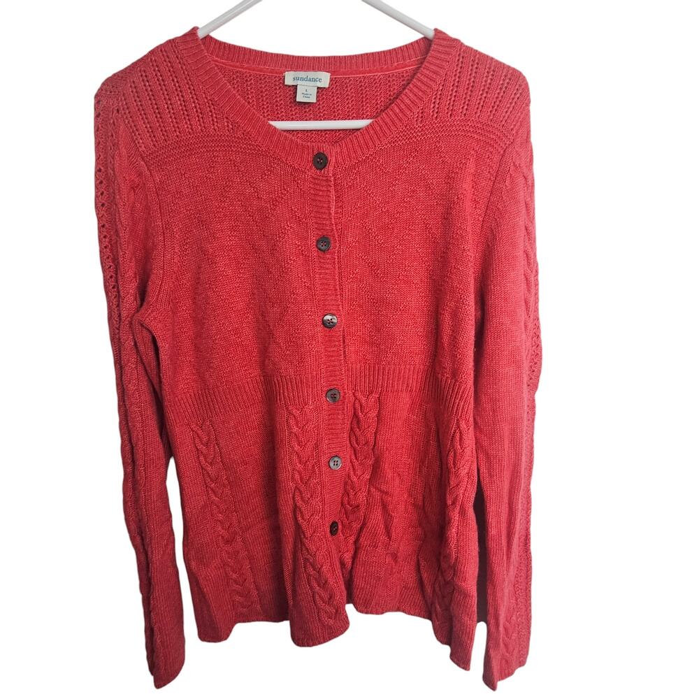 Sundance Womens Wool Alpaca Cable Knit Cardigan Sweater Sz L Grandmacore Cottage